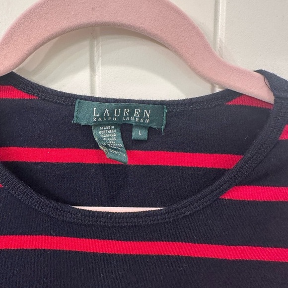 Lauren Navy and Red Striped T-Shirt L - Picture 2 of 4